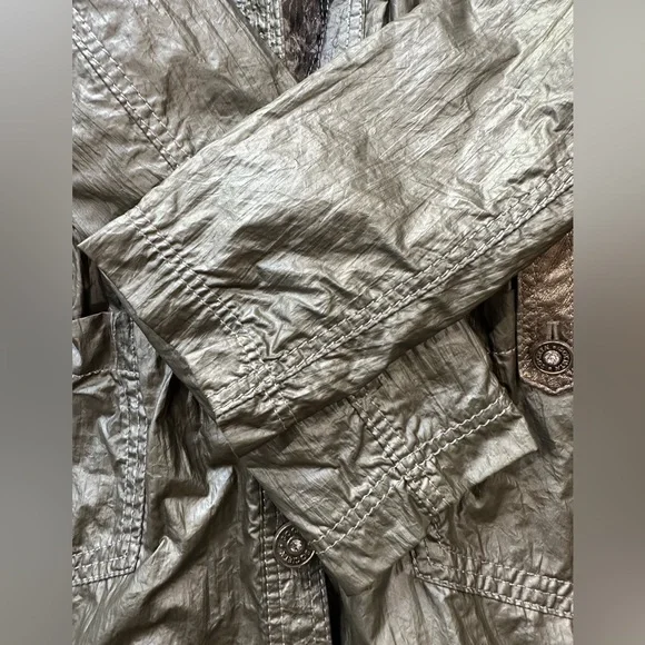 Societa Rare Vintage Women’s Metallic Coat with Leather Garn. Size 38, Italy Y2K - Picture 11 of 14